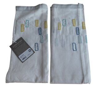 Coyuchi- White/ blue-organic cotton embroidered kitchen towel set of 2 -NWT